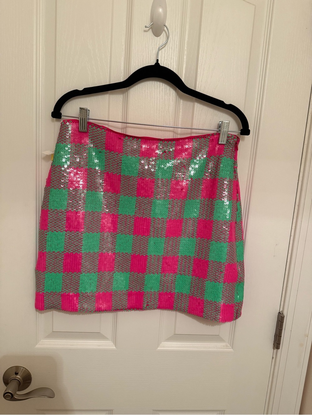 Trina Turk Pink and Green Sequin Checker Mini Skirt